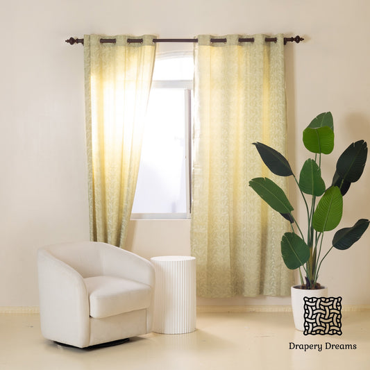 Ready Made Curtains - Ivory Leaf